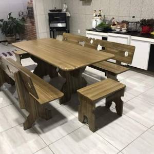 Mesa e Bacos em Ardósia Pintura Amadeirada